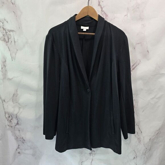 J Jill Jacket Women Large Black Ponte Knit Unstructured Blazer One Button - Picture 1 of 12